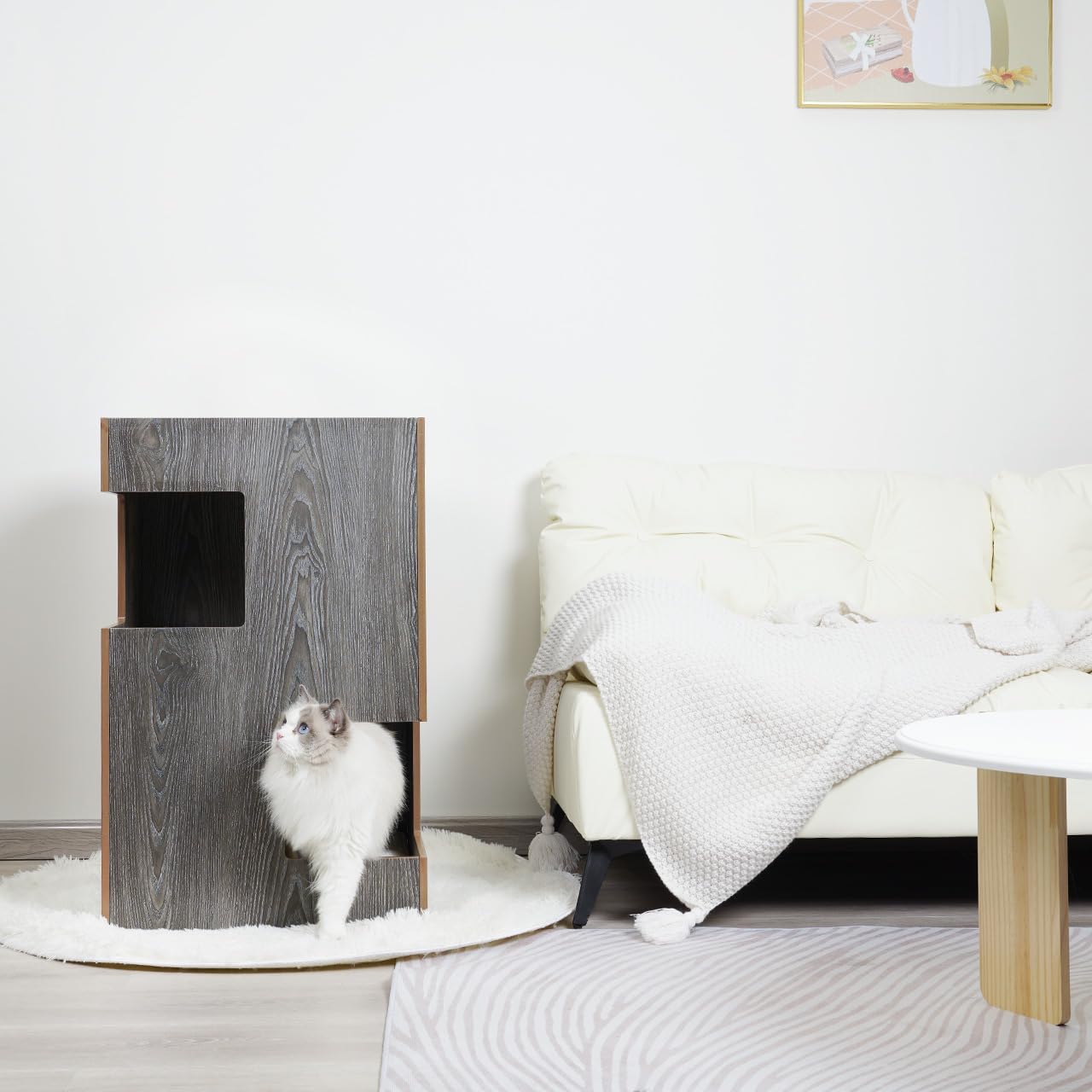 CanadianCat Company | Premium Katzenbett, Katzenhöhle Cat Castle Katzenturm mit Katzenhöhlen aus Holz, inkl. 3 Liegekissen, dunkelgrau, 50 x 50 x 80 cm