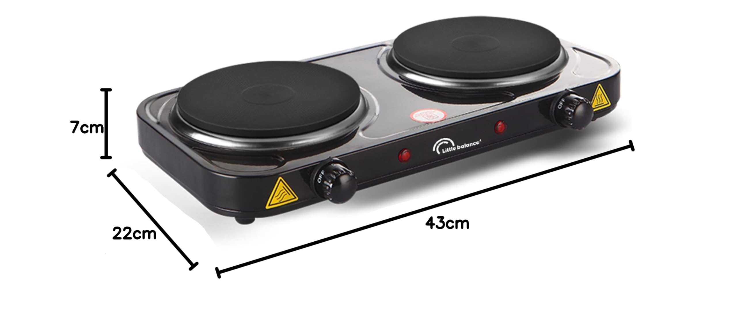 LITTLE BALANCE 8857 Little Cook Duo Vintage, piano cottura elettrico doppio, ideale per studenti, campeggio, ufficio, piccoli spazi, 2 termostati con regolazione continua, 2000 W, nero