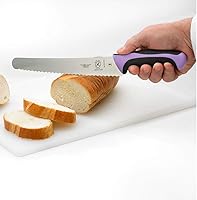 Vista 7 de Mercer Culinary Purple Millennia Colors Handle - Cuchillo de pan de 10 pulgadas (borde ondulado ancho)