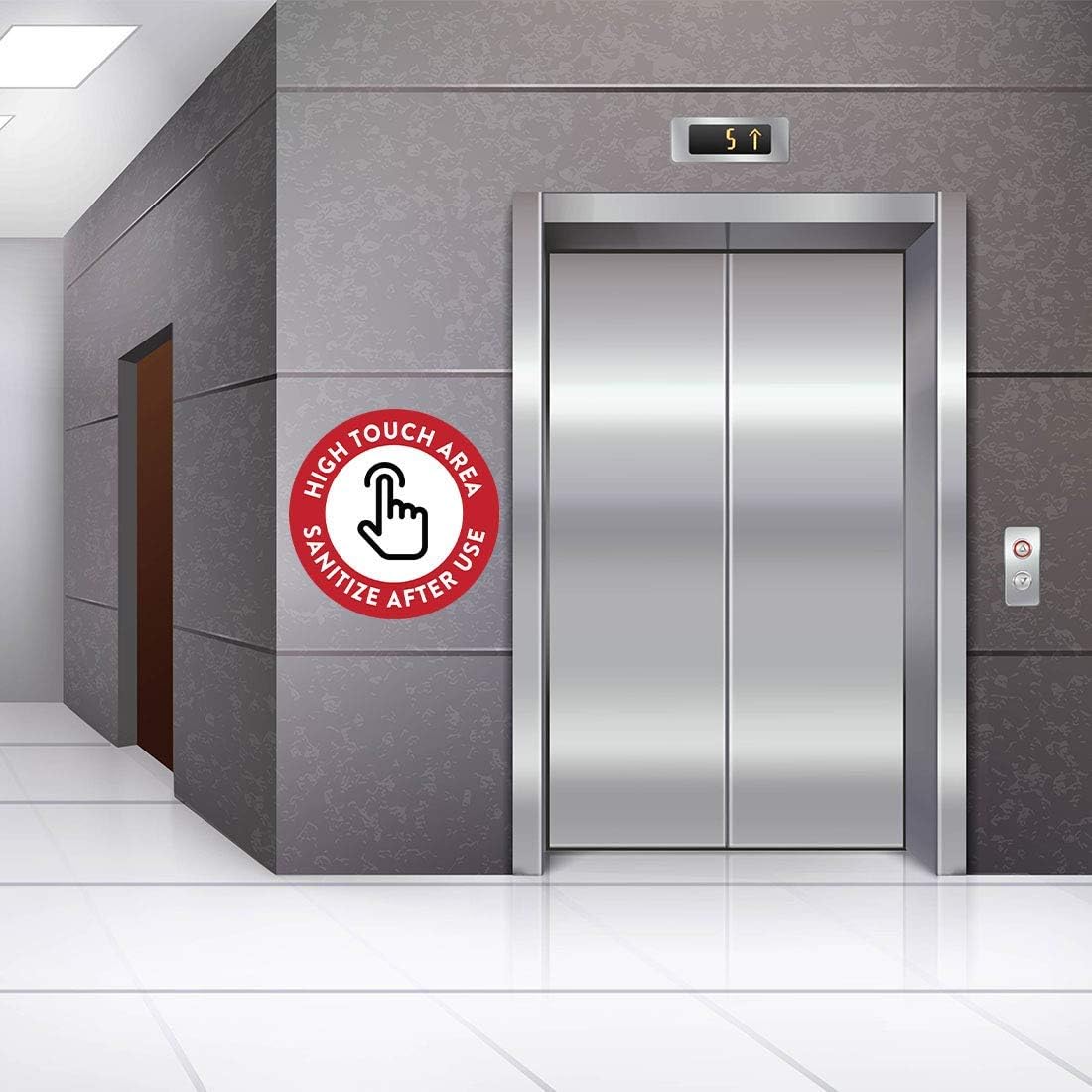 Andaz Press Social Distancing Safety First High Touch Area, Sanitize After Use Business Signs, 50 Labels, 10-Pack 8" Round Labels + 40-Pack 2" Circle Vinyl Sticker Decals