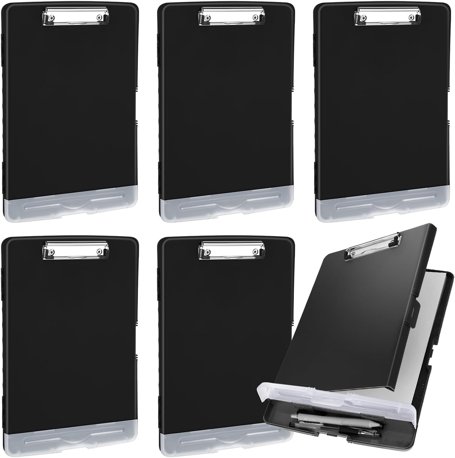 Crtiin 6 Pcs Colored Clipboard with Storage, Heavy Duty Plastic Nursing Clipboard Folder Waterproof A4 Medical Holder for Nurse Doctor Teacher Office, Organization Essentials (Black Color)
