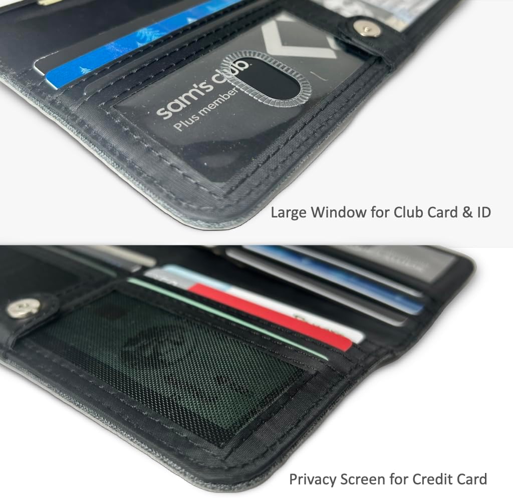 Caitlin Women RFID Blocking Long Bifold Executive Wallet with 12 Slots, 2 Key Pocket, Cash pockets, and 2 ID windows, and 2 privacy windows, Come with Premium Gift Box (Canvas, Denim Blue) - Image 5