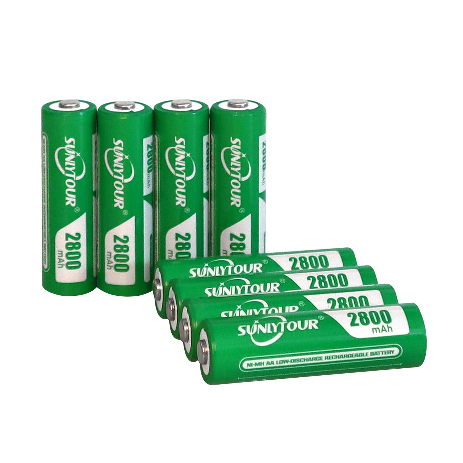 2800mAh Ni-MH AA Batterie avec Chargeur, SUNLYTOUR 8 Piles 2800mAh AA Ni-MH Batterie avec 8 Slots Chargeur de Batterie Jusqu'à 1200 Fois