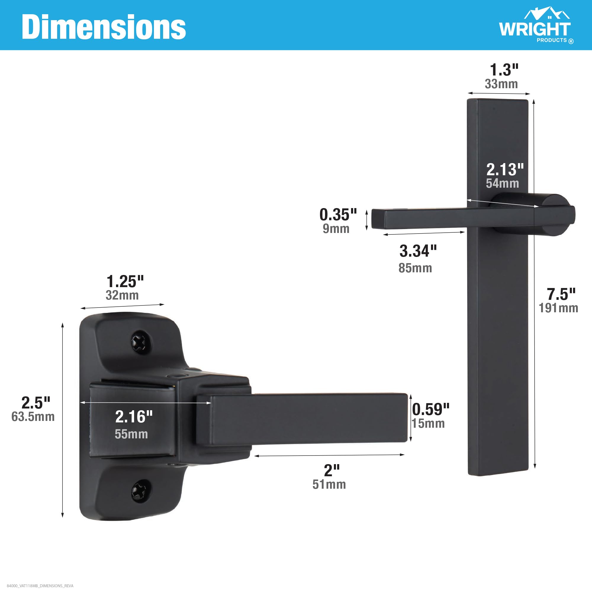 Wright Products Ensemble De Loquet à Levier Contemporain Sans Fonction De Verrouillage, Montage En Surface Tempête Et Poignée De Porte Moustiquaire Pour Portes En Métal Et En Bois, Installation Facile