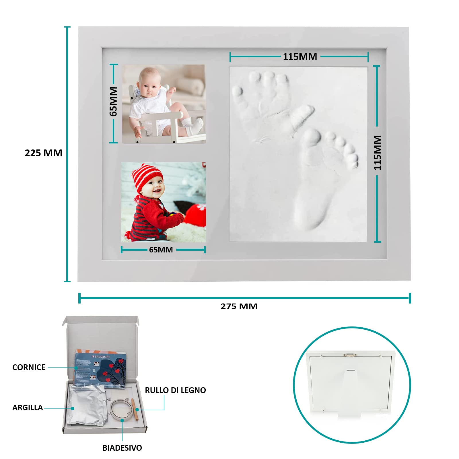 Cornice Impronte Neonato 5ª Generazione Kit Impronte Mani e Piedi Argilla Morbida Regalo Neonati Portafoto Tavolo Parete