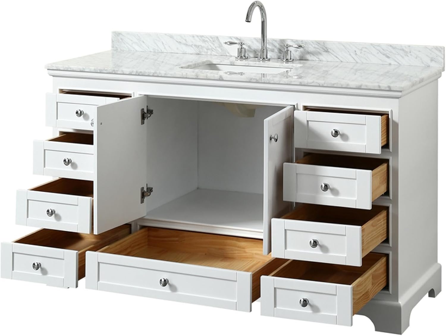 Wyndham Collection Deborah 60 inch Single Bathroom Vanity in White, White Carrara Marble Countertop, Undermount Square Sink, and No Mirror