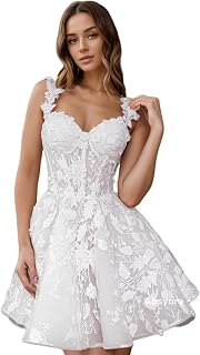 Lace Applique Short Wedding Dresses for Bride White Mini Bridal Shower Gown A Line Reception Dress for Women ZXLW0002