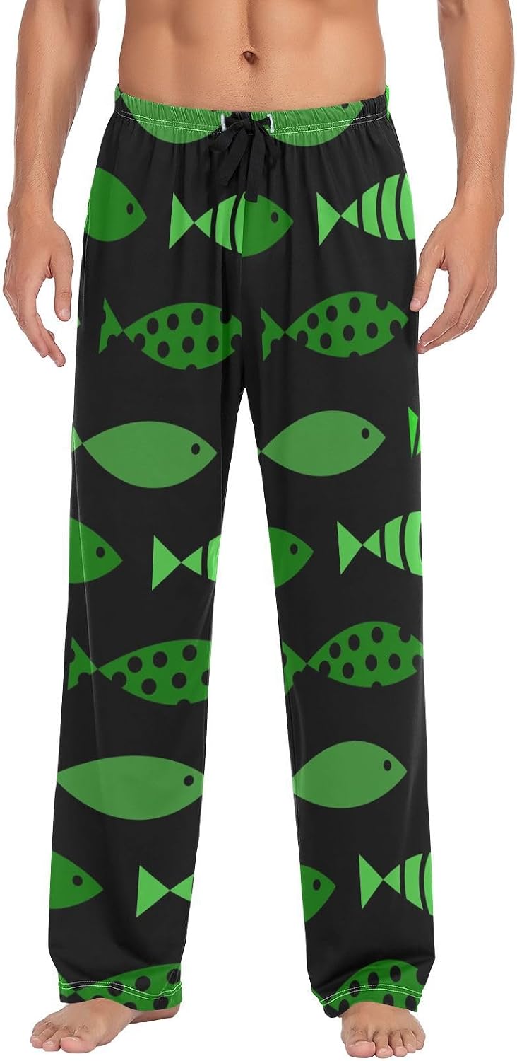 Mens Pajama Pants Men's Pajama Bottoms Cotton Mens Sleepwear Lounge Pants S-XXL Green Mult Fish