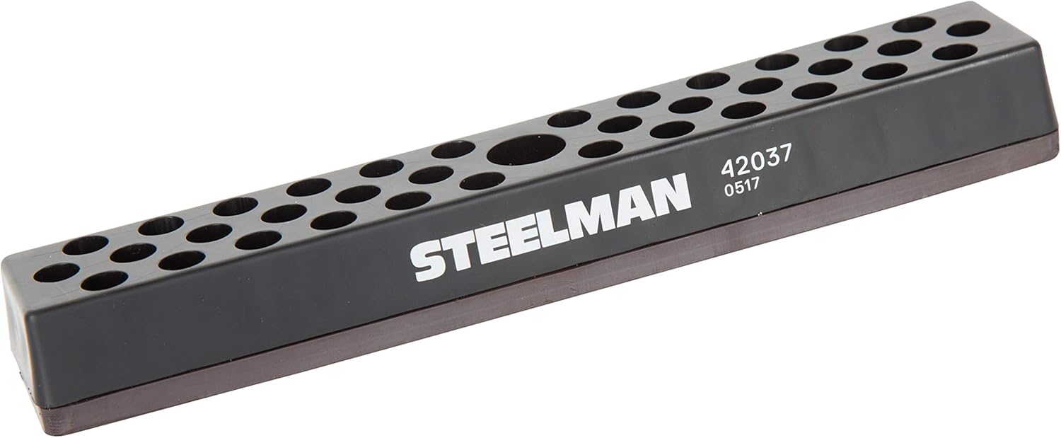 Steelman 1/4-Inch Hex Magnetic Bit Tool Organizer for Mechanics, Holds up to 36 Bits, Magnetic Base with Rubberized Protective Covering