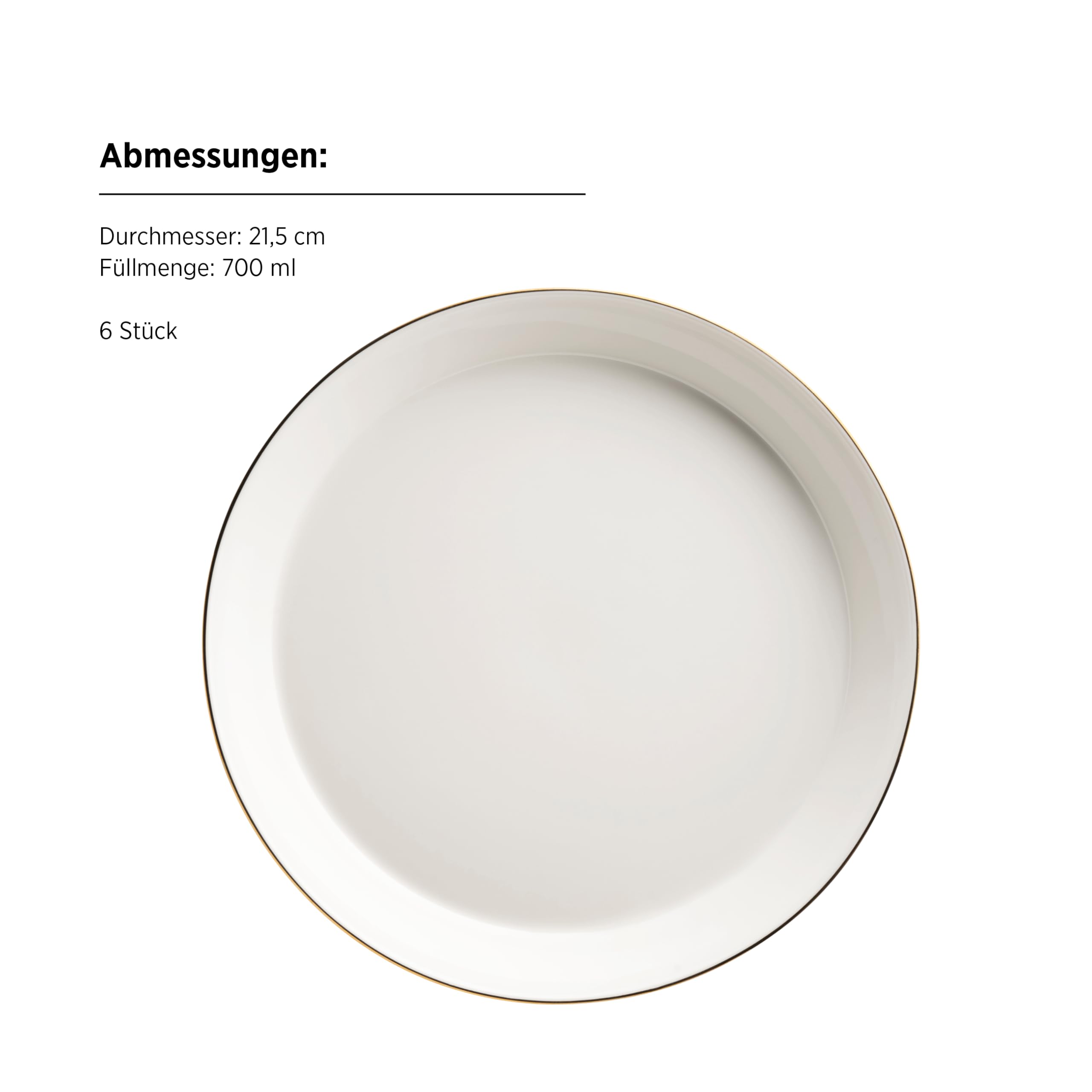 MÄSER, Seria Sita, zestaw talerzy dla 6 osób, naczynia do jadalni z białej porcelany ze złotą krawędzią, proste, elgeant, porcelana, białe
