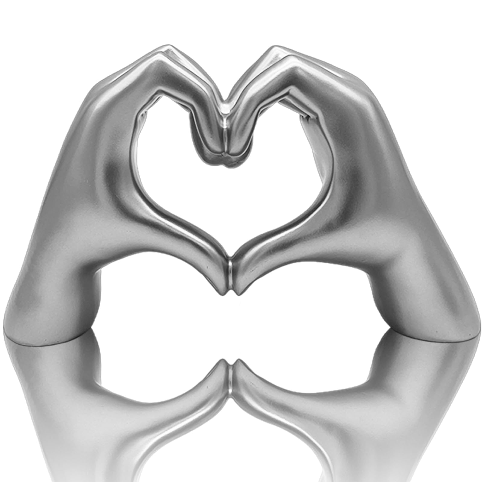 Huhote Silver Heart Hands Sculpture Decor, Love Finger Statue Modern, Hand Love Gesture Sculpture, Heart Hands Statue Desktop Ornaments, Heart Finger Statue Room Decoration For Shelf (Silver)