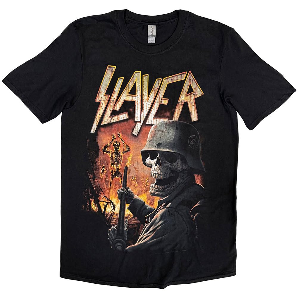 Slayer Men's Black T Shirt Soldier Skull Burning Torch Band Logo Official S