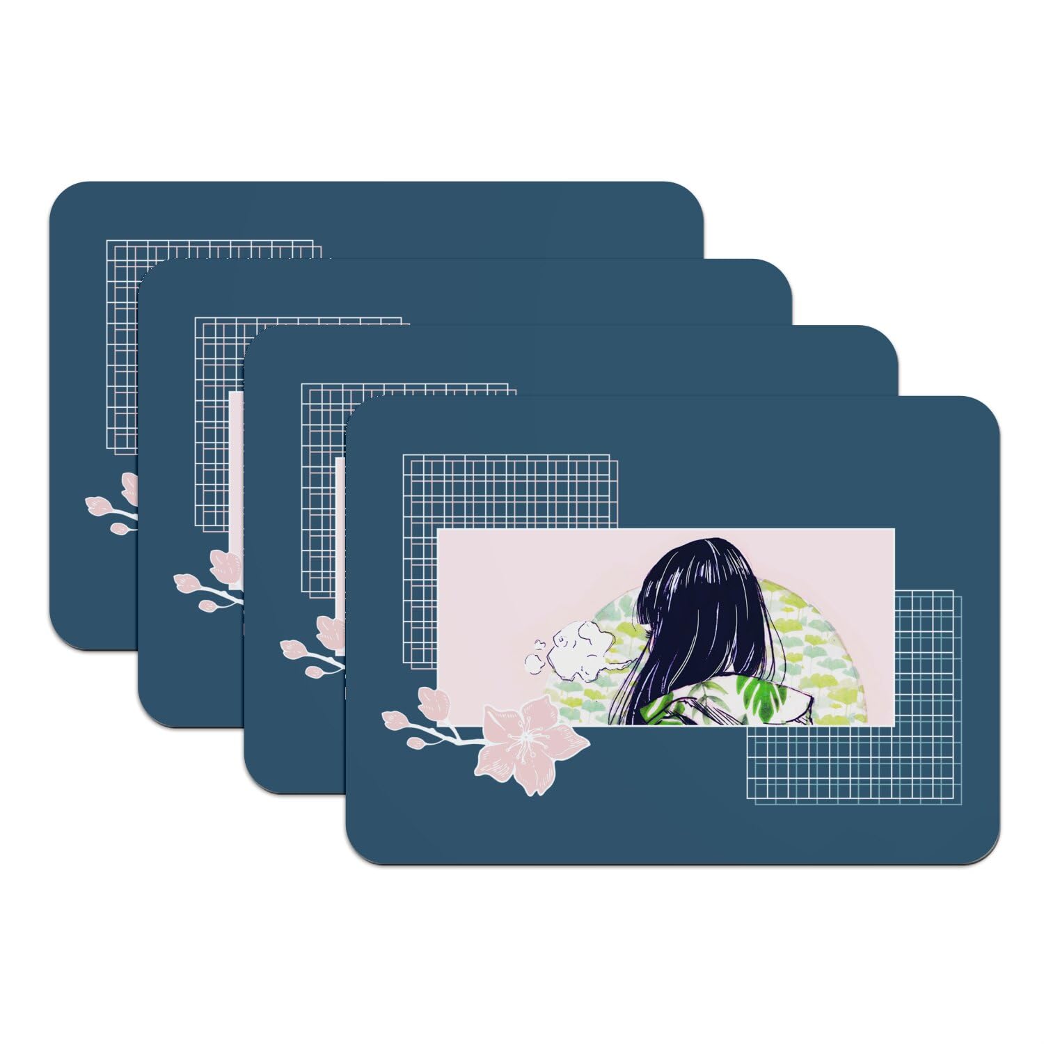 Sets de table Lo-Fi Girl illustration digitale premium avec base caoutchouc bleu