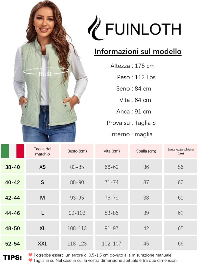 fuinloth Gilet Donna Smanicato Invernale Panciotto Dritto Collarei Giacche Ultraleggeri Senza Maniche Giacca con Tasca con Cerniera
