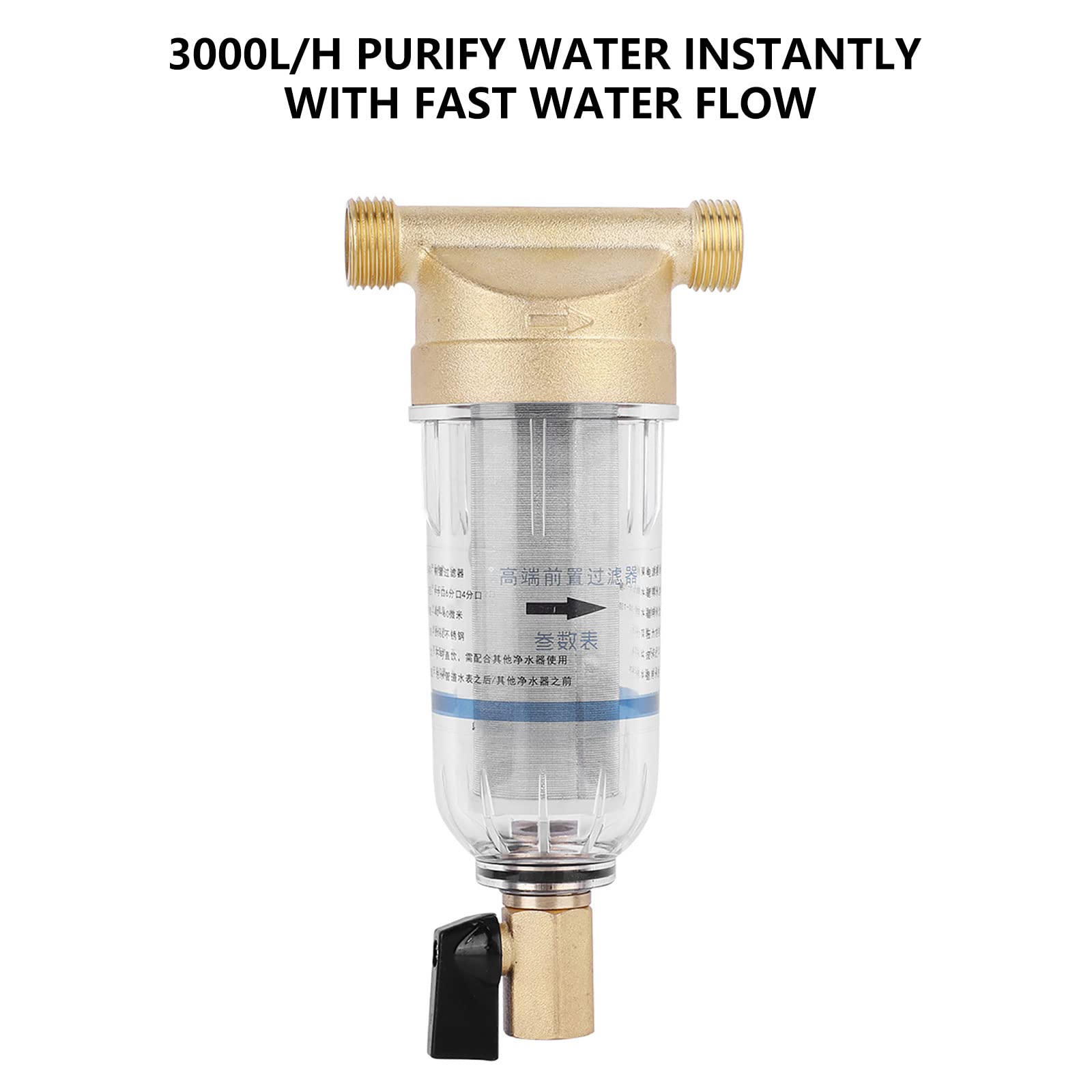 Prefiltro de Agua de Sedimentos Giratorio Purificador Reutilizable, Filtro Agua Entrada General Agua con Llaves y Tubo de Alcantarillado, Filtro de Agua Para Casa de ÓSmosis (3/4" Rosca Macho)