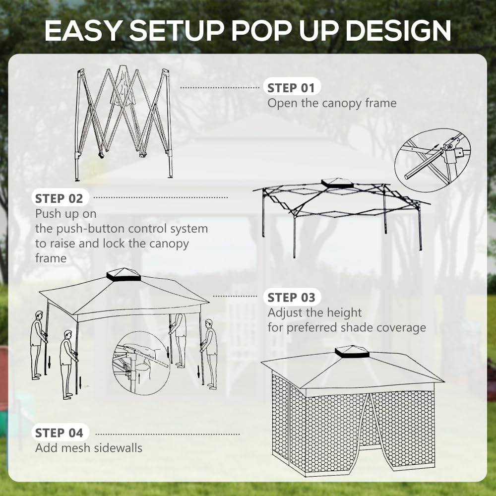 Pop Up Canopy Tent with Removable Zipper Netting for Backyard and Garden Use