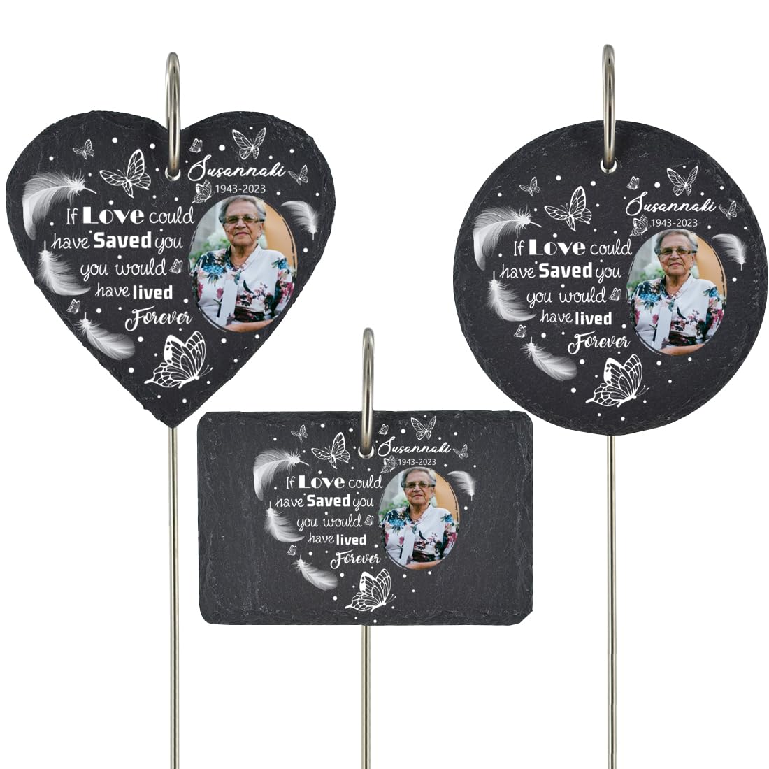 Personalized Photo Name Memorial Slate and Hook, Custom picture Memorial Stone, Forever In Our Hearts Memorial Slate In Loving Memory Grave Marker, Sympathy Gifts for Loss of Mom, Dad