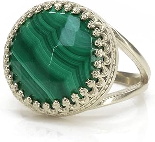 Adorable Green Ring by Anemone Jewelry - 16mm Green Malachite Ring in 925 Sterling Silver - Handcrafted Malachite Jewelry for Women - Malachite Ring for Every Occasion - All Sizes Available
