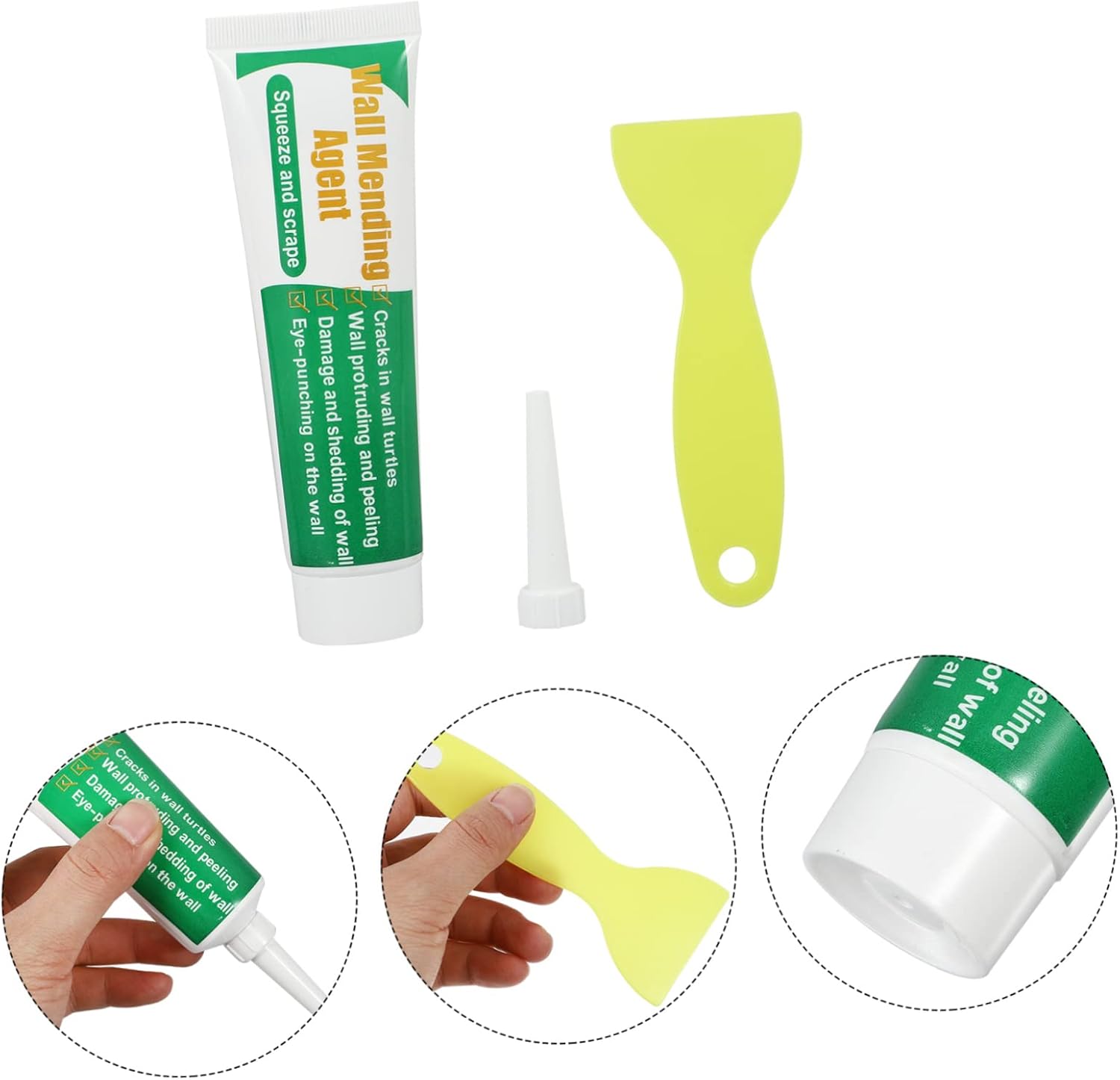 Safe Mend Wall Repair 2 Sets Repair Crack Repair Agent Wall Repair Scraper Wall Renovation Cream Self Adhesive Repair Paste Mending Ointment Wall Repair Paste with Scraper Set(Green,15.7X3CM)