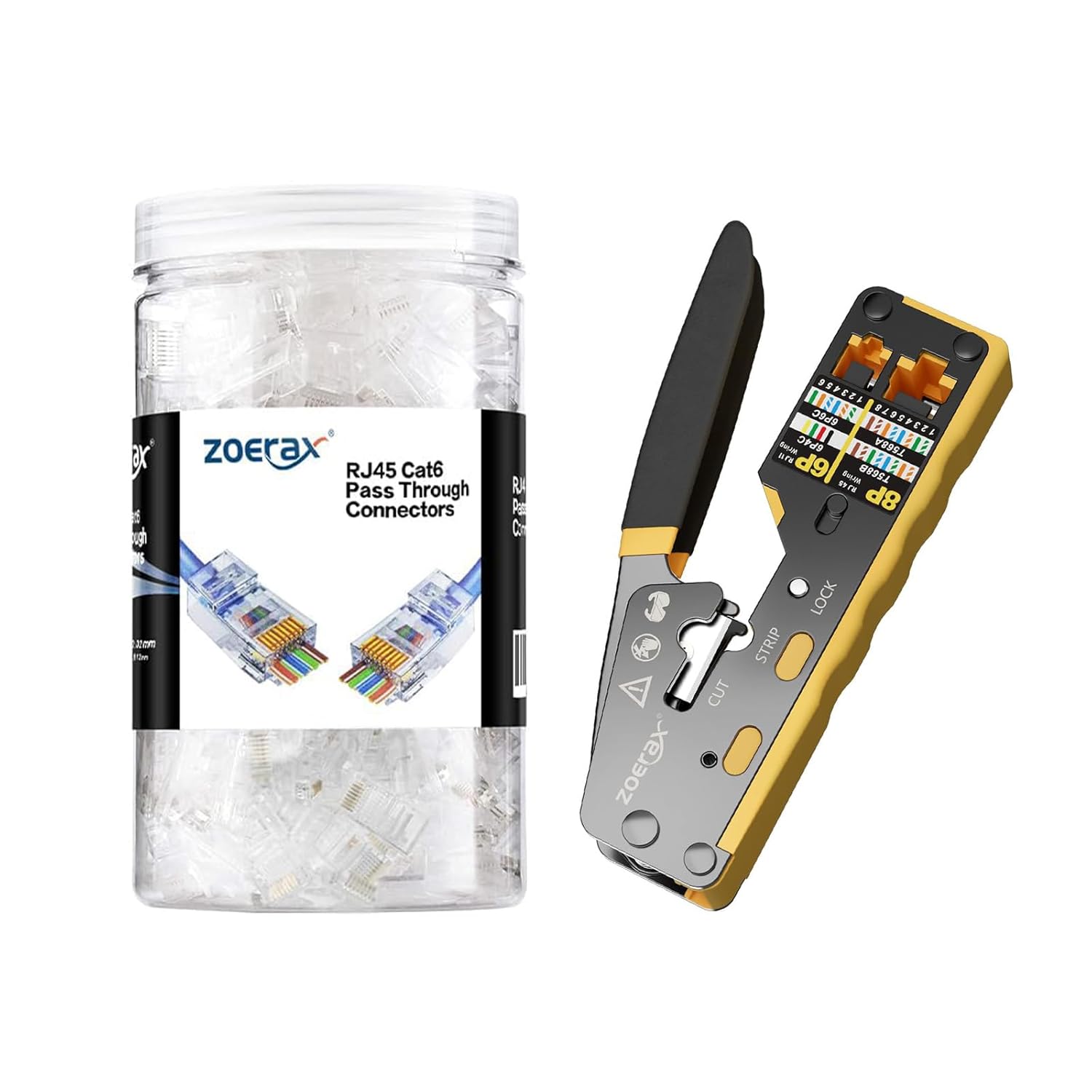 200-Pack RJ45 Cat6 Pass Through Connector and RJ45 Crimp Tool