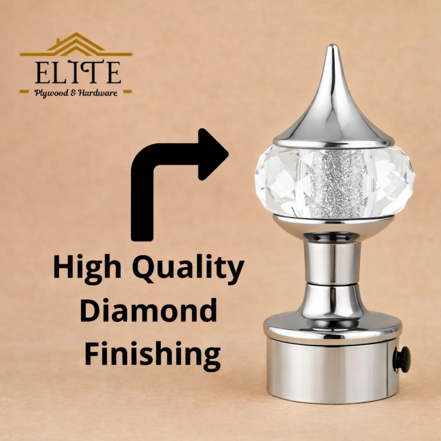Elite Premium Chrome Silver Diamond 1 Inch Curtain Rod End Cap – Elegant Decorative Rod Finial for Window Drapes, Smooth Finish, Durable & Stylish, Perfect for Home & Office Décor 4pcs (Chrome Silver) 3