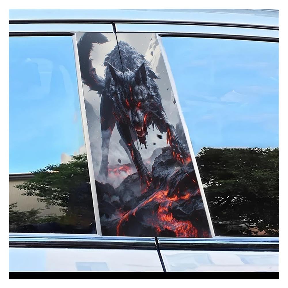 Dabhuoc One Color Car Parts 2Pcs Car Window Pillar Stickers Lava Wolf Scratch Protection
