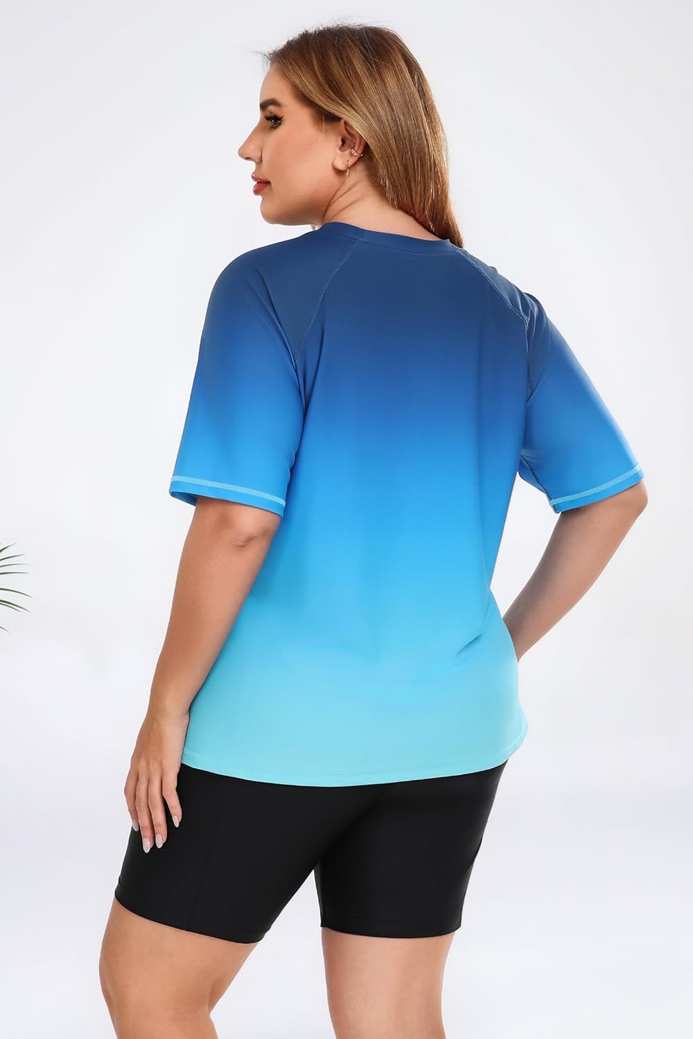 Halcurt Women's Plus Built in Bra Rash Guard Two Piece Swim Shirt and Pockets Boyleg Shorts - Image 5