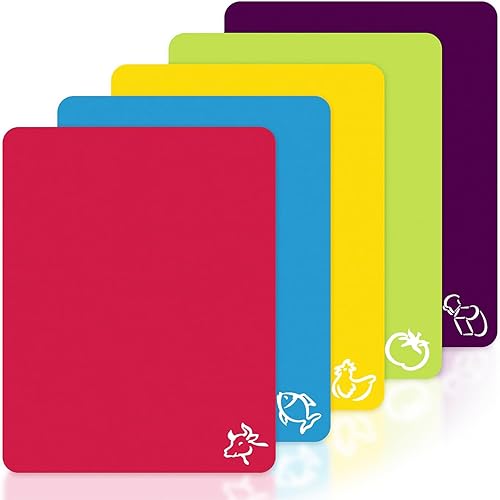 5Pcs Flexible Cutting Boards, BPA Free Plastic Cutting Boards Mats for Kitchen, Non Slip Cutting Mat for Meat and Vegetables