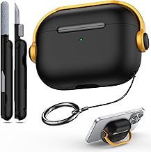 R-fun Case Compatible with Apple Airpods Pro (2023/2022/2019, 2nd/1st Generation), USB-C Cable, Lightning Cable, Music Headphone Case with Safety Lock and Cleaning Kit, Black/Yellow