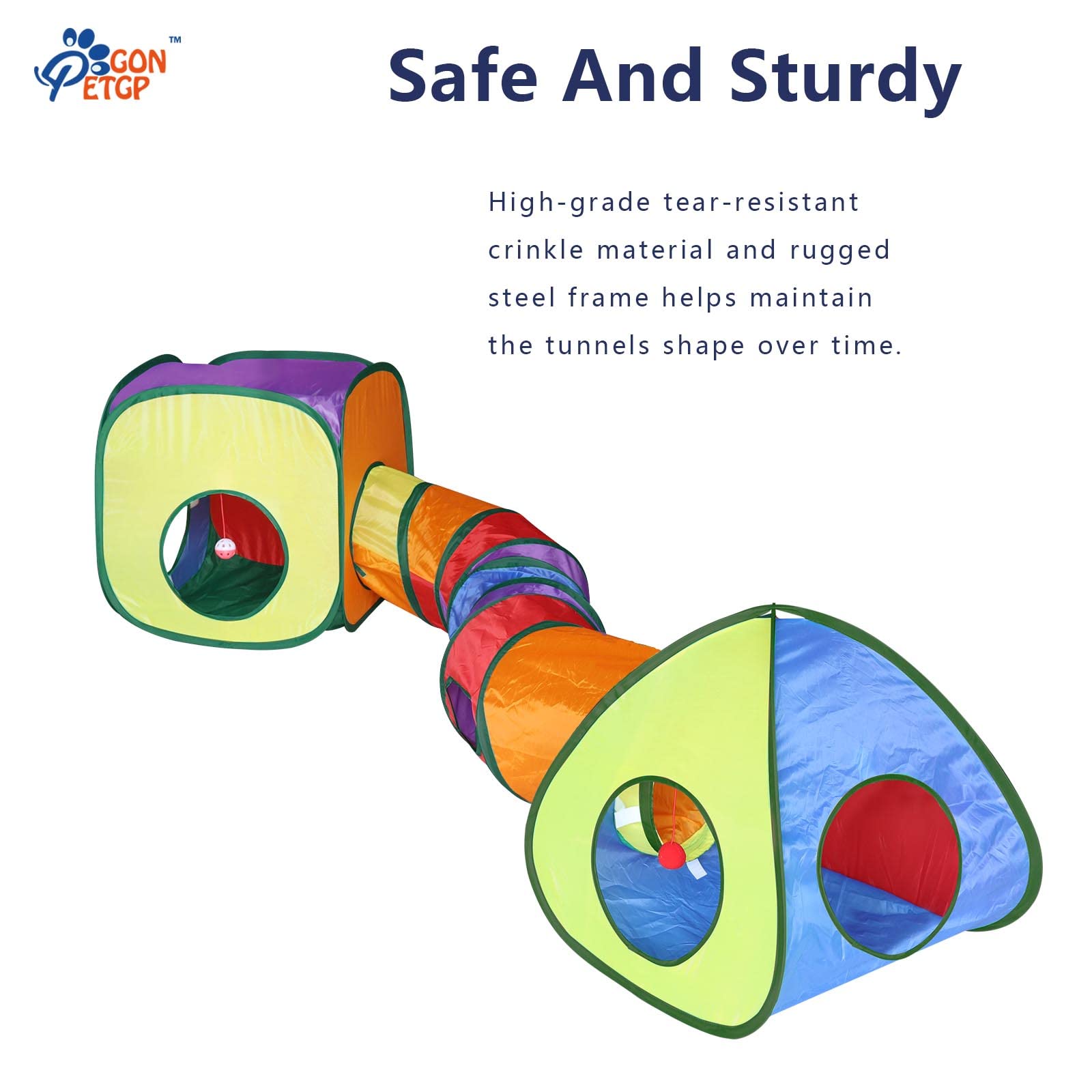 GONPETGP Cat Tunnels for Indoor Cats with Cube Tent Toys Combo, Pop Up Collapsible Crinkle Interactive Peek Hole, Cat Tube with Play Ball and Bell for Kitten, Puppy, Kitty, Rabbit - Set of 3