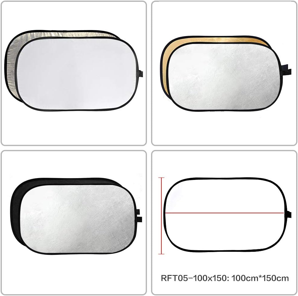 GODOX 39”x59” 100x150cm 5-in-1 Collapsible Portable Disc Light Reflector with Bag for Studio and Photography - Gold, Silver, Black, White, Translucent.