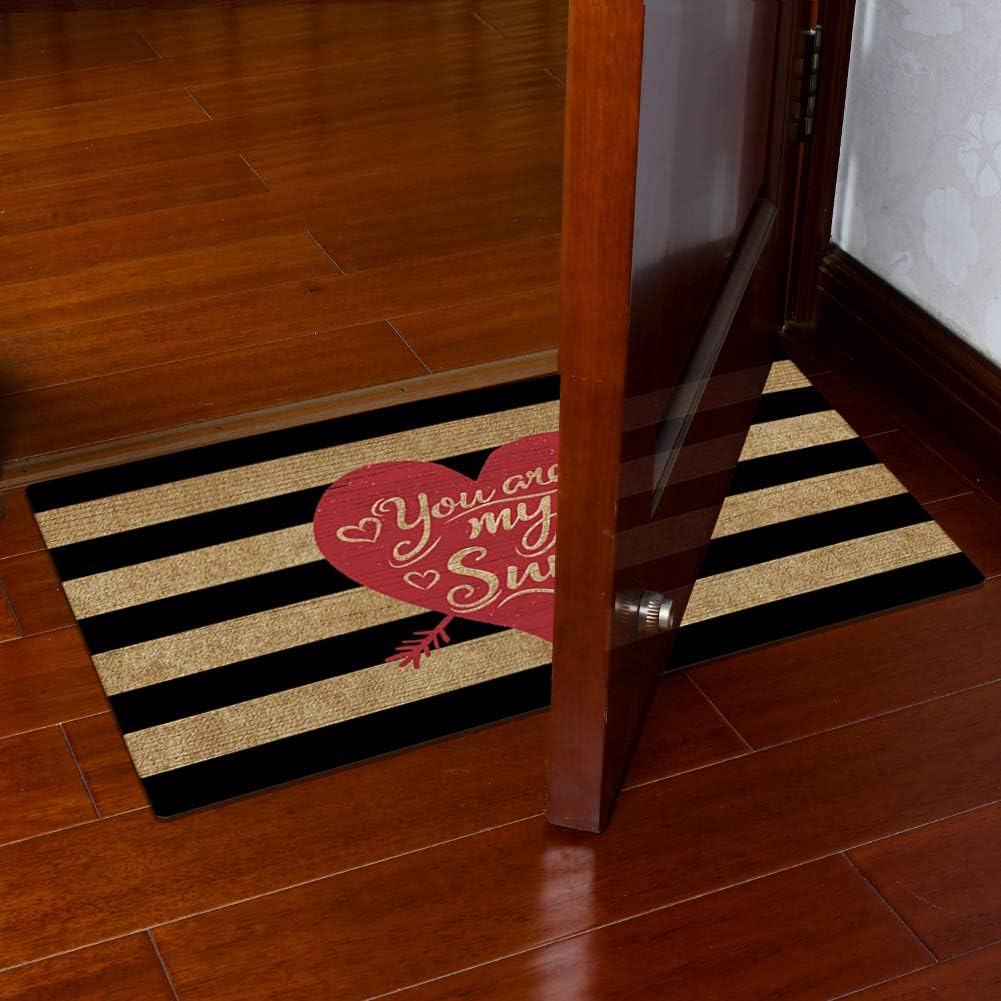 Attraction Design Rubber Welcome Door Mat, Decorative Indoor Outdoor Doormat Non Slip Front Door Mat, Easy to Clean Low Profile Mat for Entry Patio Garage High Traffic Areas, 17.3" x 28.9" (Heart)