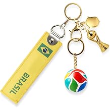BIEDRTY 4PCS Soccer Keychain Set Inspired by World Cup Design 2026, Soccer Ball Keychains with Fabric Tag and Country-Themed Emblem, Sports Bag Decor Soccer Accessories for Fan Gift(Brazil)