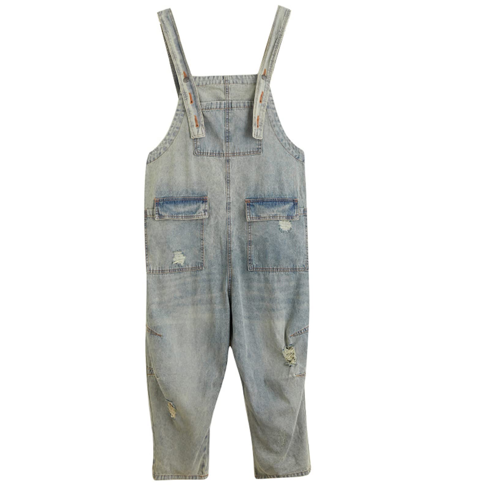 Salopette da donna in denim Salopette Pantaloni da donna Vintage Casual Baggy Jean Tute regolabili Tute Tute a gamba larga Tutina Pantaloni lunghi Azzurro-L