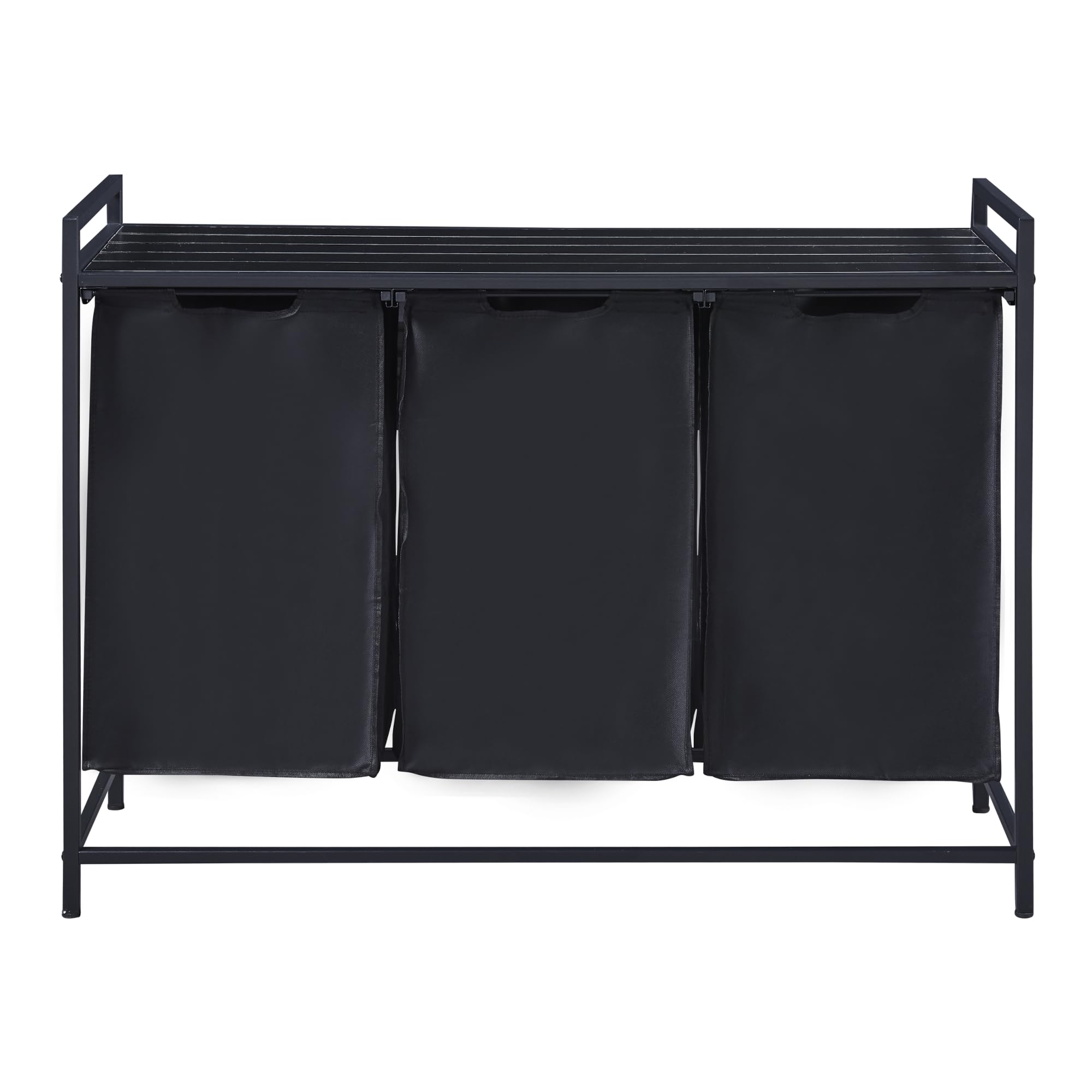 [en.casa] Mobile Portabiancheria con Ripiano e 3 Scomparti Estraibili per Bucato Sacchi Rimovibili con Capienza 3x 45 L - Nero