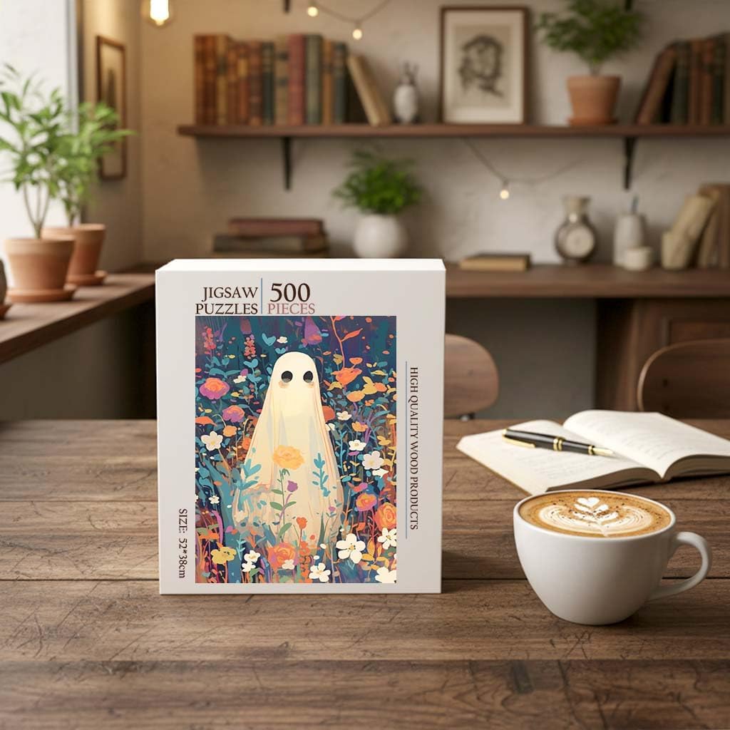 Cute Ghost Flower Gothic Jigsaw Puzzle - 500 Pieces Wooden Puzzle for Adults, Wall Art Gift, Finished Size: 20 x 15 Inch image 3