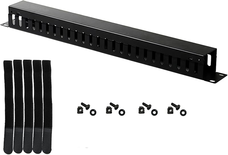 19 Inch 1U Cable Management Horizontal Cable Rack Mount Manager with mounting Screws for Service Rack Cabinet 24 Slot Finger Duct with Cover