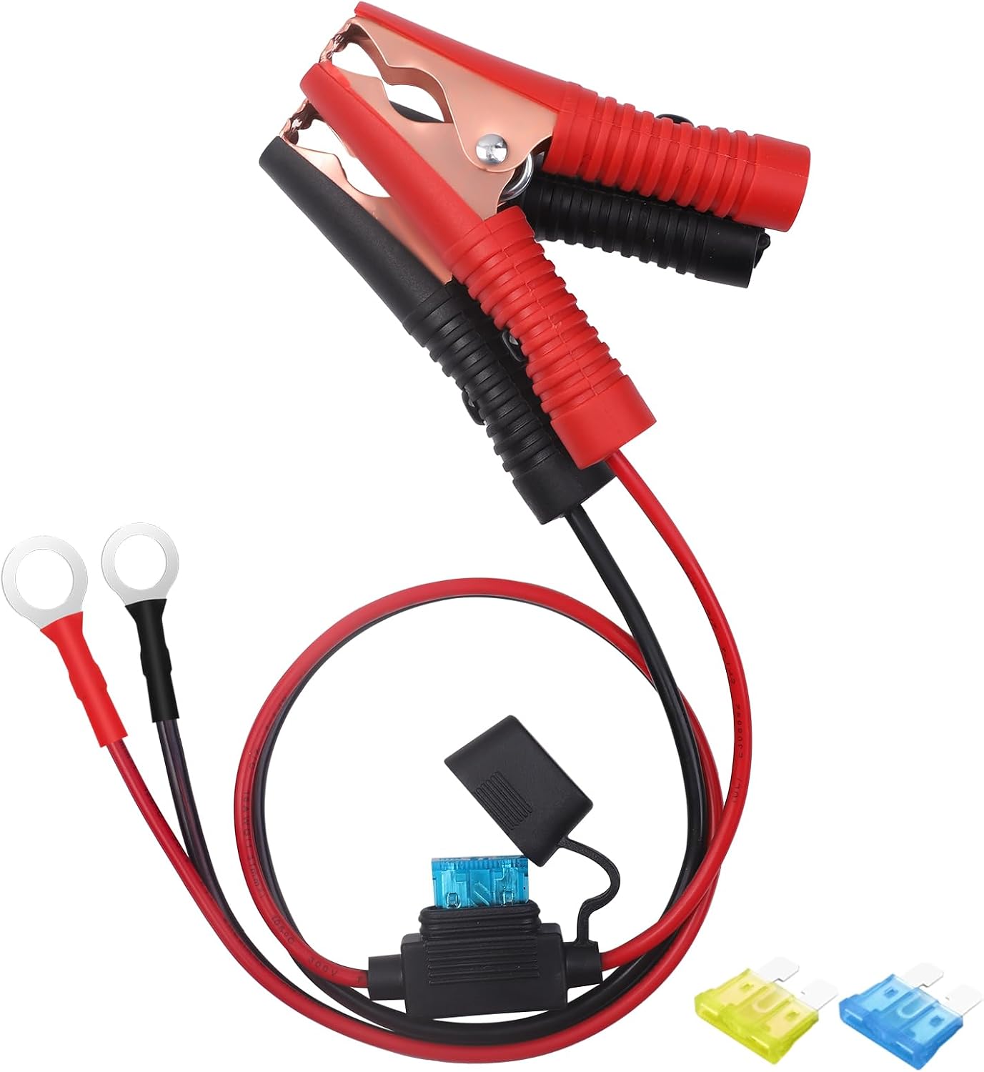 CUZEC 16 AWG Extension Cord Eyelet Terminal with Battery Clamp 12V/ 24V Battery Clip-On for High-Power Inverter and More (13.1FT Long)
