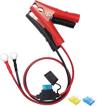 CUZEC 16 AWG Extension Cord Eyelet Terminal with Battery Clamp 12V/ 24V Battery Clip-On for High-Power Inverter and More (1.6FT Long)