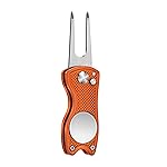 Mile High Life All Metal Foldable Golf Divot Tool with Pop-up Button & Magnetic Ball Marker, Golf Club Holder (Orange Fish)