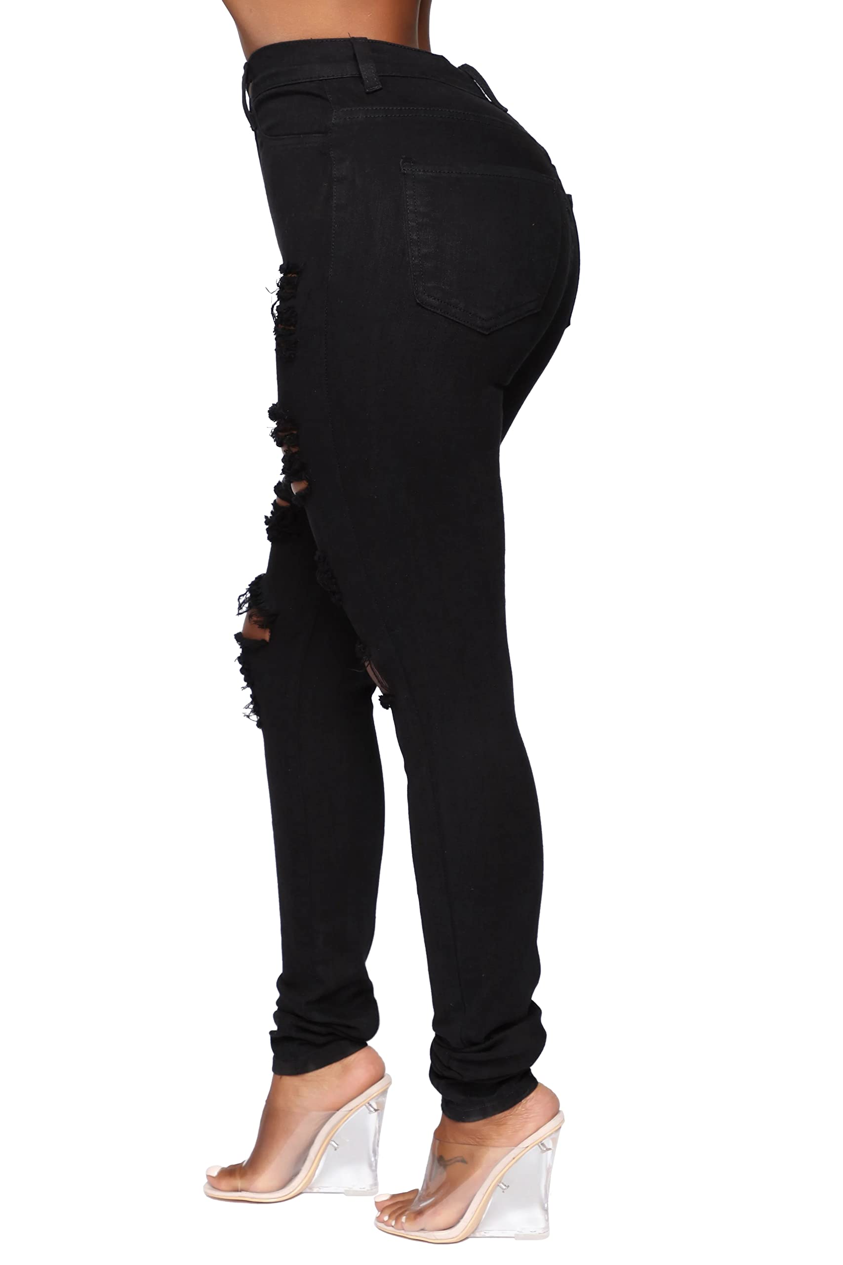 BISUAL Womens High Waisted Butt Lifting Jeans Distressed Stretch Skinny Sexy Colombian Jeans for Women: Ripped Black 4