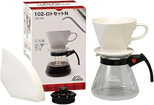 Kalita Fast Extraction Three-Hole Coffee Drip Set, Dripper Set, High Heat Retention, Earthenware, For 2-4 People, 102-Roto Set N, Earthenware Drip Set, Drip Tools #35163, For Two People, Four People
