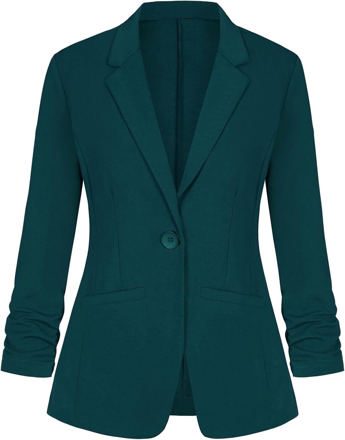 Blazers for Women Dressy Casual Ruched 3/4 Sleeve Lapel Button Work Office Cardigan Suit Jacket with Pockets