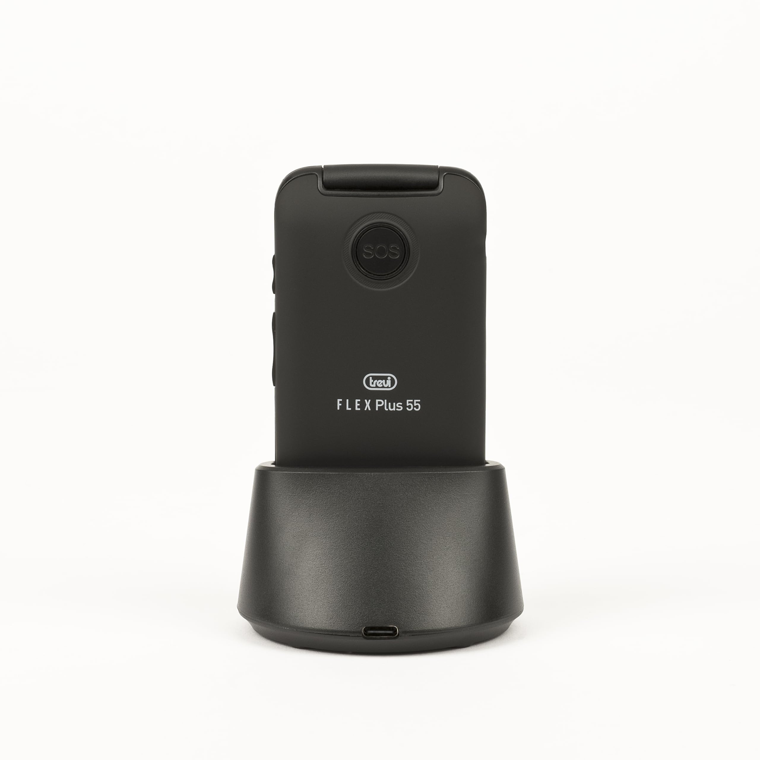 Trevi FLEX PLUS 55 Telefono Cellulare a Conchiglia per Anziani con Tasti Grandi Retroilluminati, Senior Phone con Tasto SOS Emergenza, Batteria Lunga Durata e Base di Ricarica Inclusa, Nero