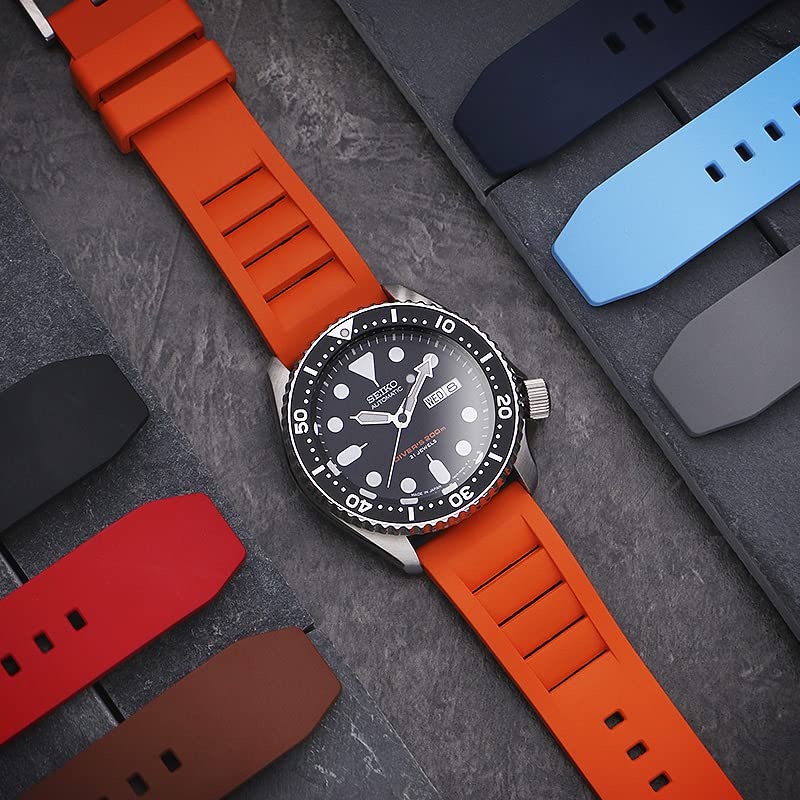 DASSARI Vented FKM Rubber Watch Band Strap - Black - Brushed Silver - 20mm