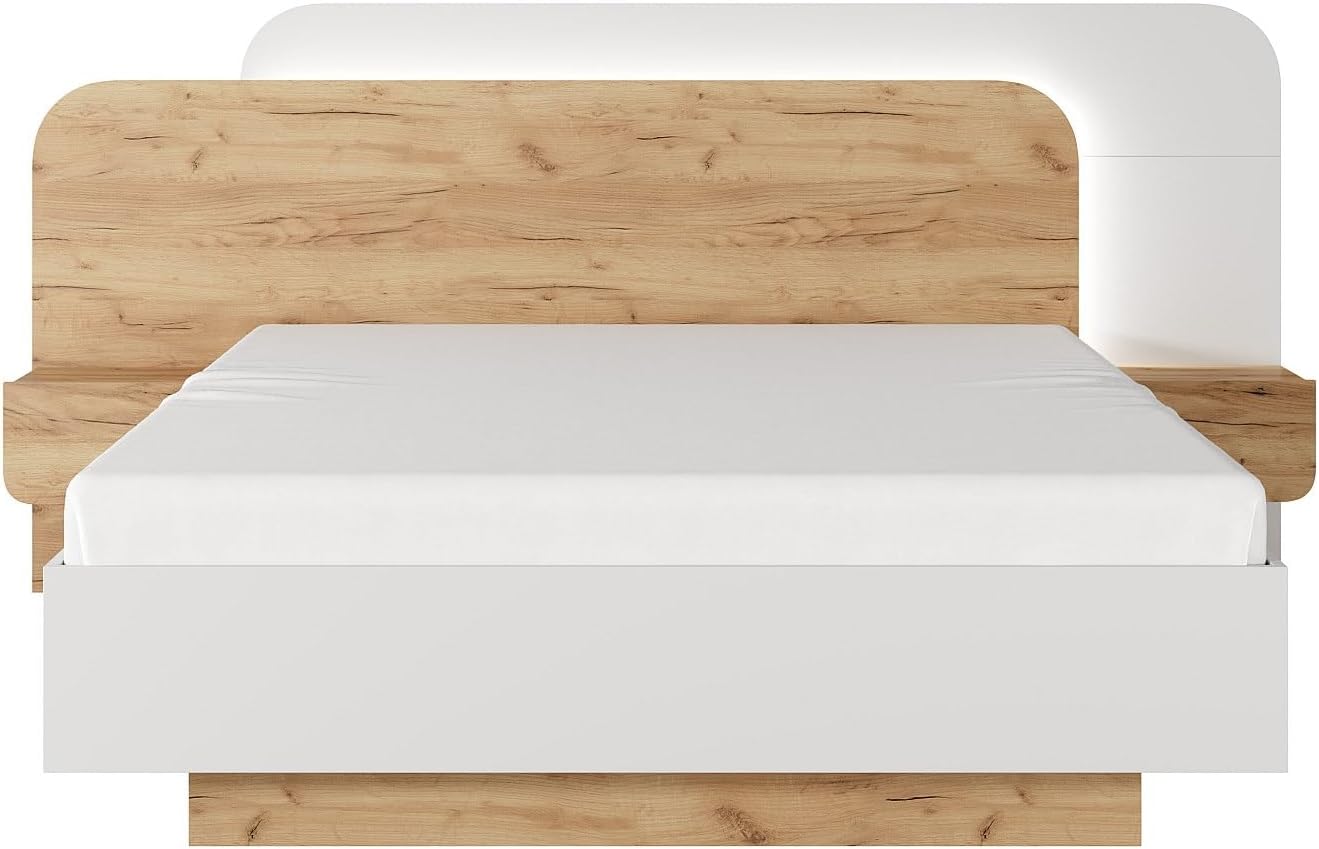 Vente-unique DESADO Storage Bed with Nightstands and LEDs, showing the storage compartment open.