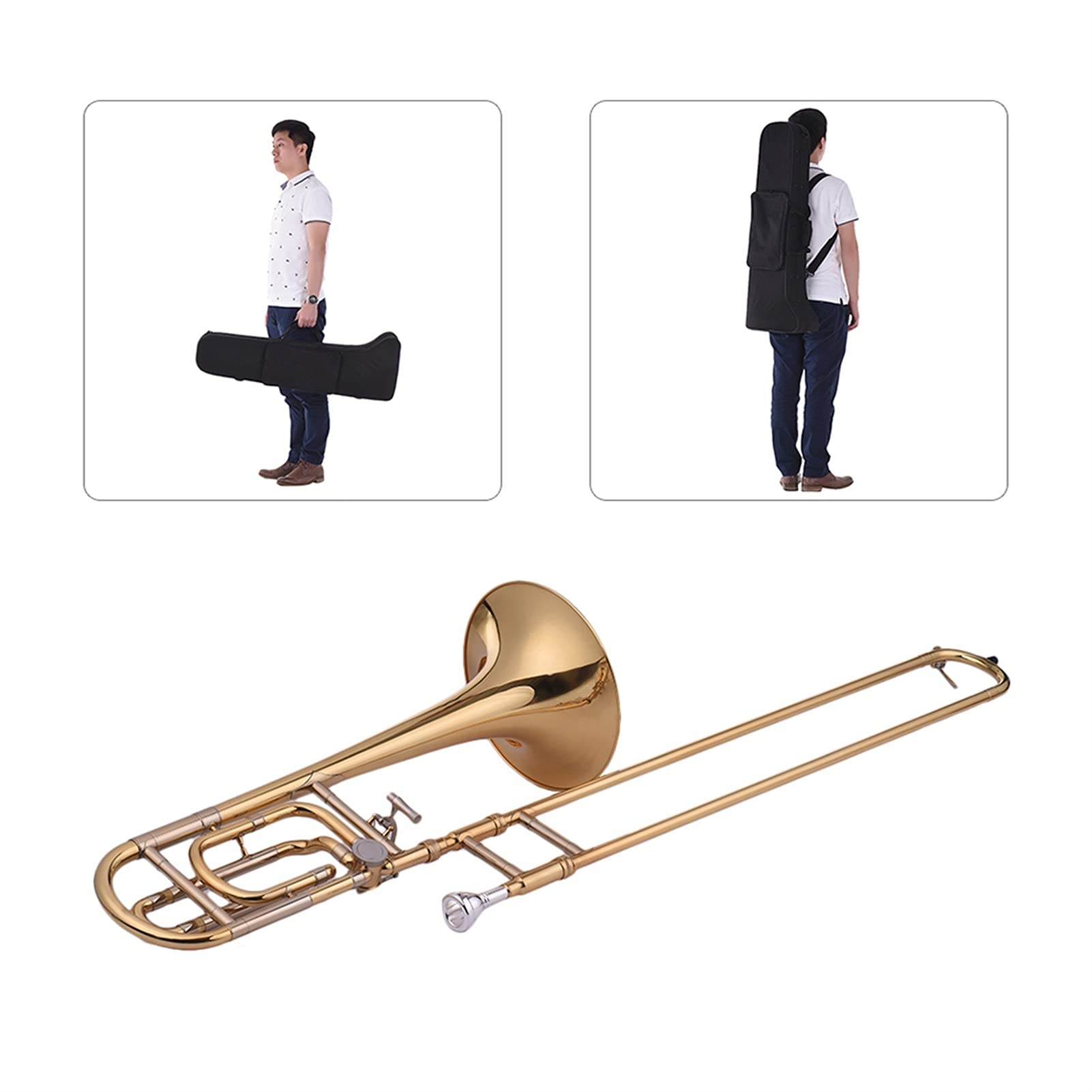 Beginner Trombone Intermediate Bb Flat Tenor Slide Trombone with F Attachment Including Mouthpiece Carry Case Gloves Cleaning Cloth - Image 4