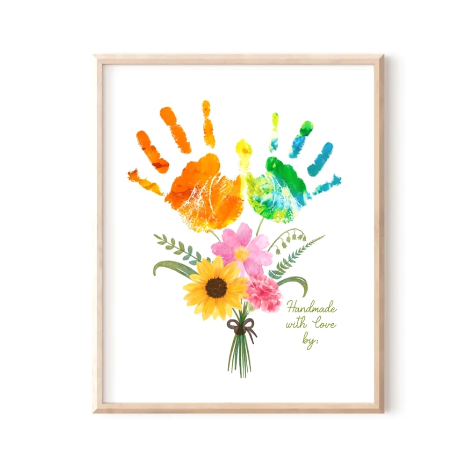 Poranlem Baby Handprint Craft Art DIY Floral Bouquet Kids Birthday Activity Children Toddler Keepsake Mother's Day Grandma Flower Painting Gift Family Holiday Celebration Wood Color (Photo Frame)