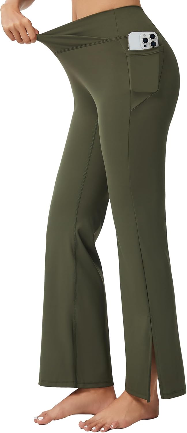 VME High Waist Yoga Wide Leg Pants with Pocket - Tummy Control Workout Running Flared-Leg Yoga Legging for Women - Image 2