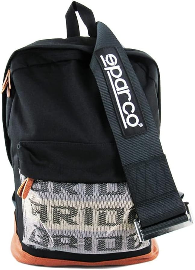 W-POWER Q1-TECH, JDM Bride Racing Laptop Travel Backpack Brown Bottom with Adjustable Harness Straps (Black Strap)